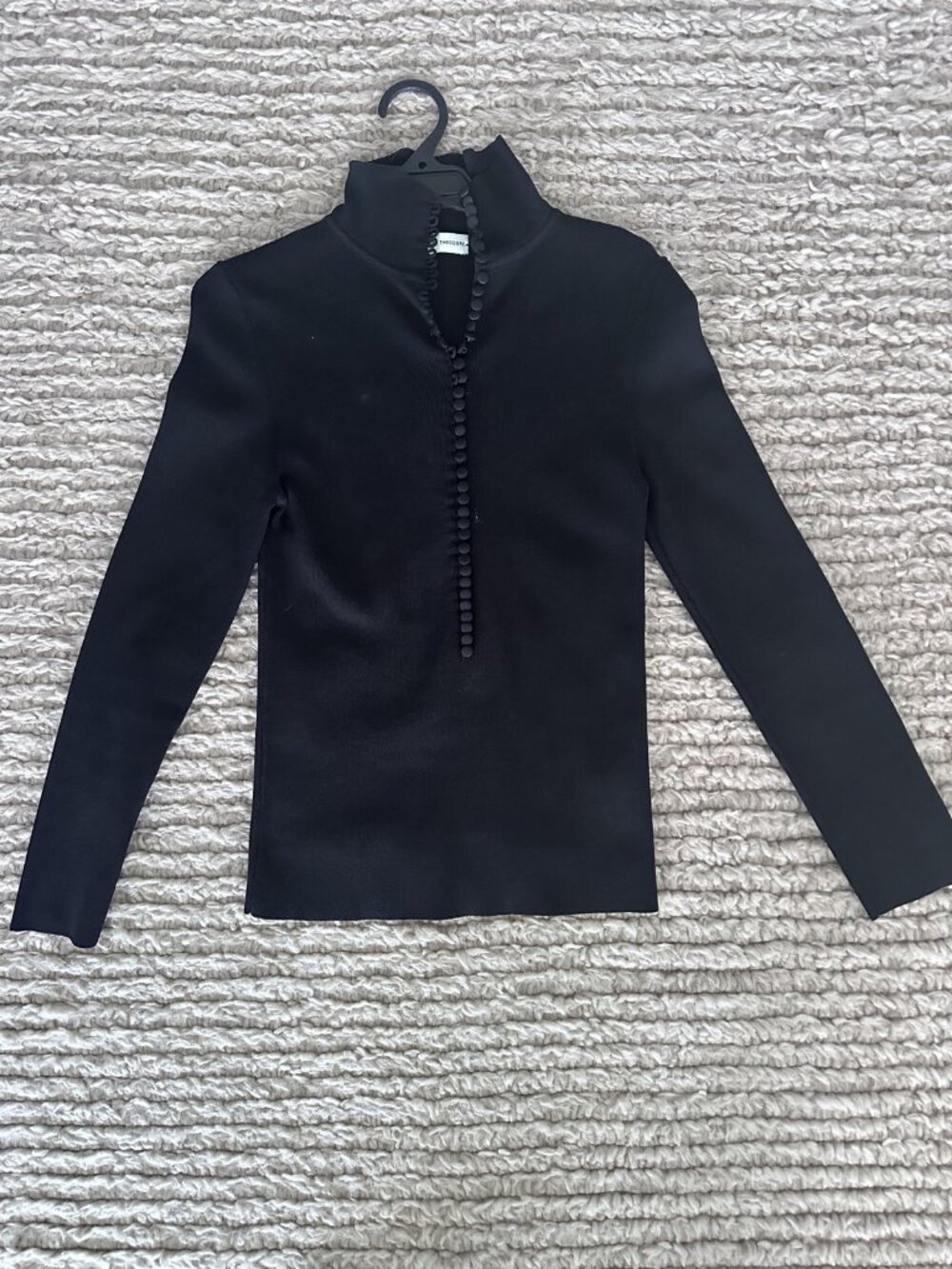Scanlan Theodore Black Crepe Knit Mock Neck Top | Small